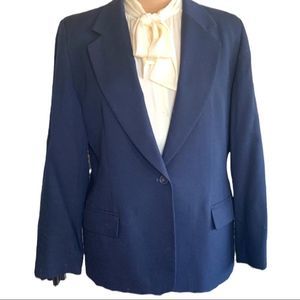 Vintage Pendleton Structured Blazer Jacket Virgin Wool Navy Blue One Button